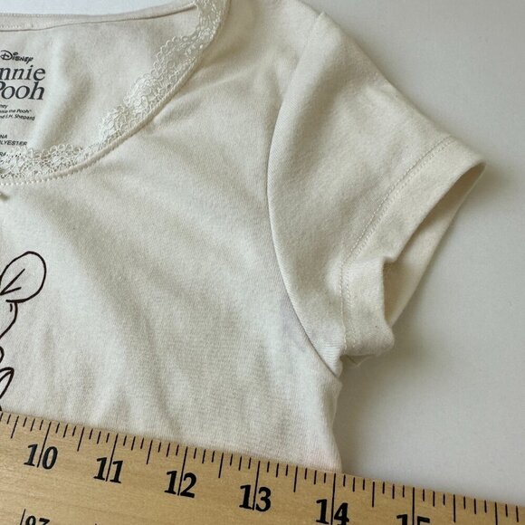 Disney Winnie the Pooh Shirt Womens Small White Lace Trim Cartoon Graphic Tee - Picture 7 of 8